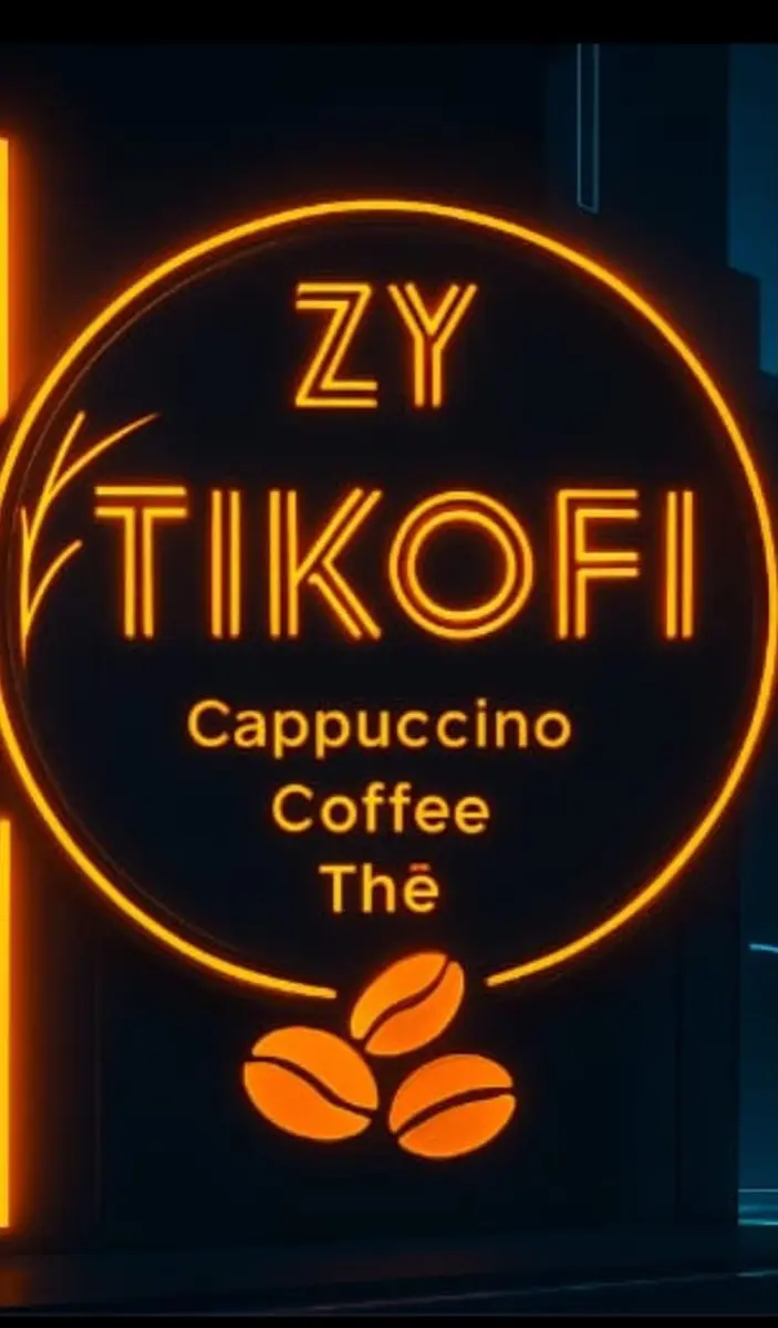 لافتة نيون ZY TIKOFI — كابتشينو، قهوة، شاي